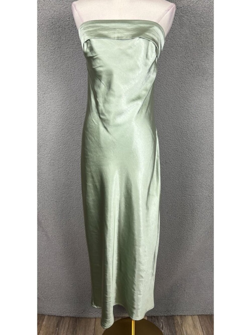 Realtix Women's Satin Strapless Backless Midi Wedding Guest Dress Green Med NWI
